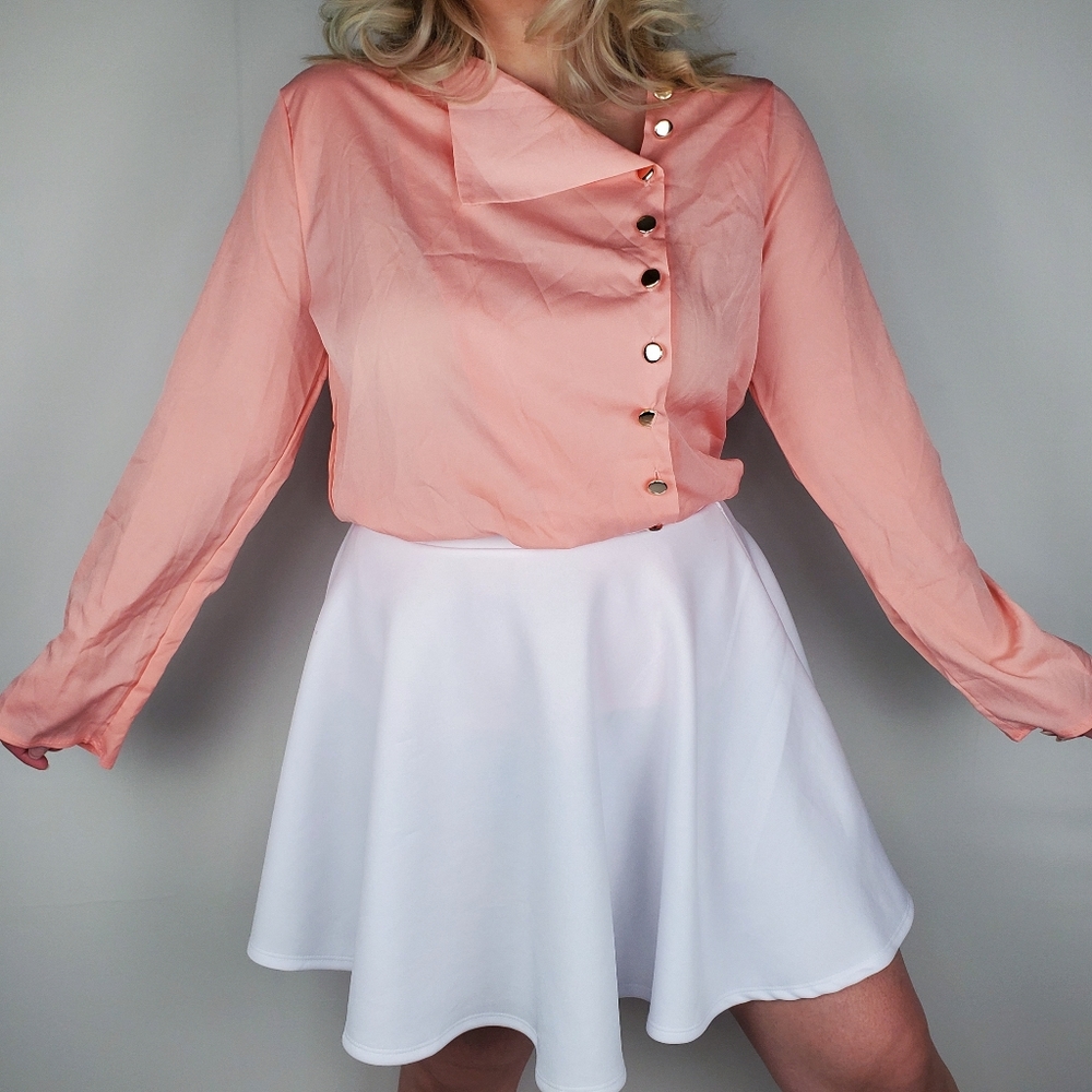 Bright Unique Orange Side Gold Button Blouse - image 1